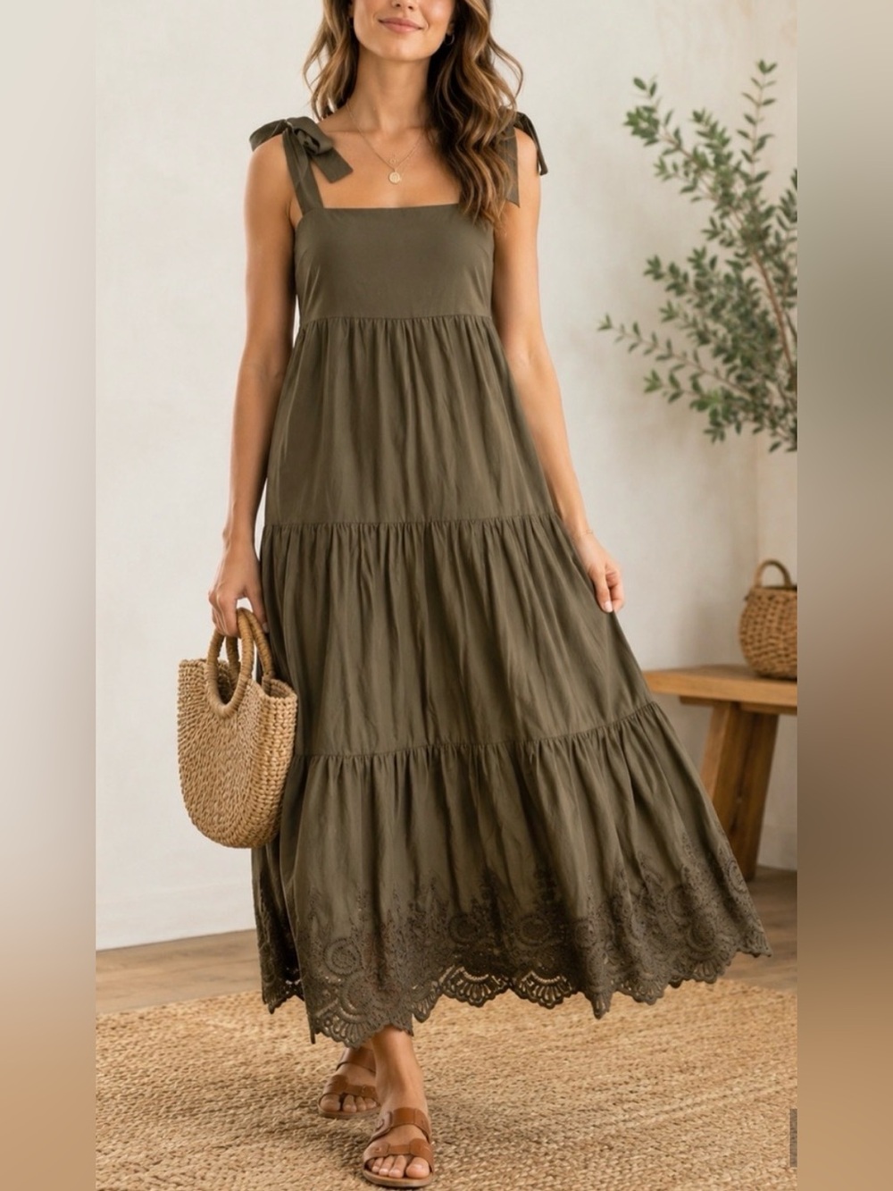 Perfect like new Jason Wu Olive Green Tiered Maxi Dress